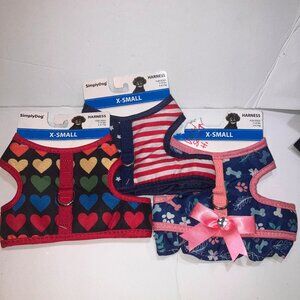 Simply Dog Set of 3 Vest Harnesses XS & Christmas Toy